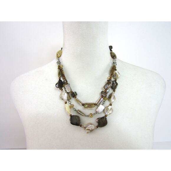 Silver Tone Bead 3 Tier Necklace 26" Boho Whimsigoth Chain Cottagecore Marble - Picture 1 of 4